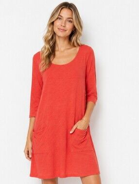 Fresh Produce Coral Dress Cotton Pocket Medium Boho Made in USA